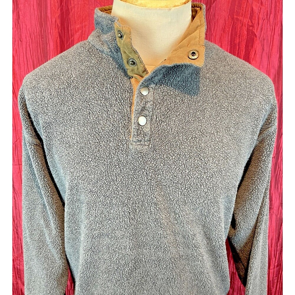 Mens Redhead Gray Cotton Fleece Henley Style I/4 Snap Pullover Sweatshirt sz Lg